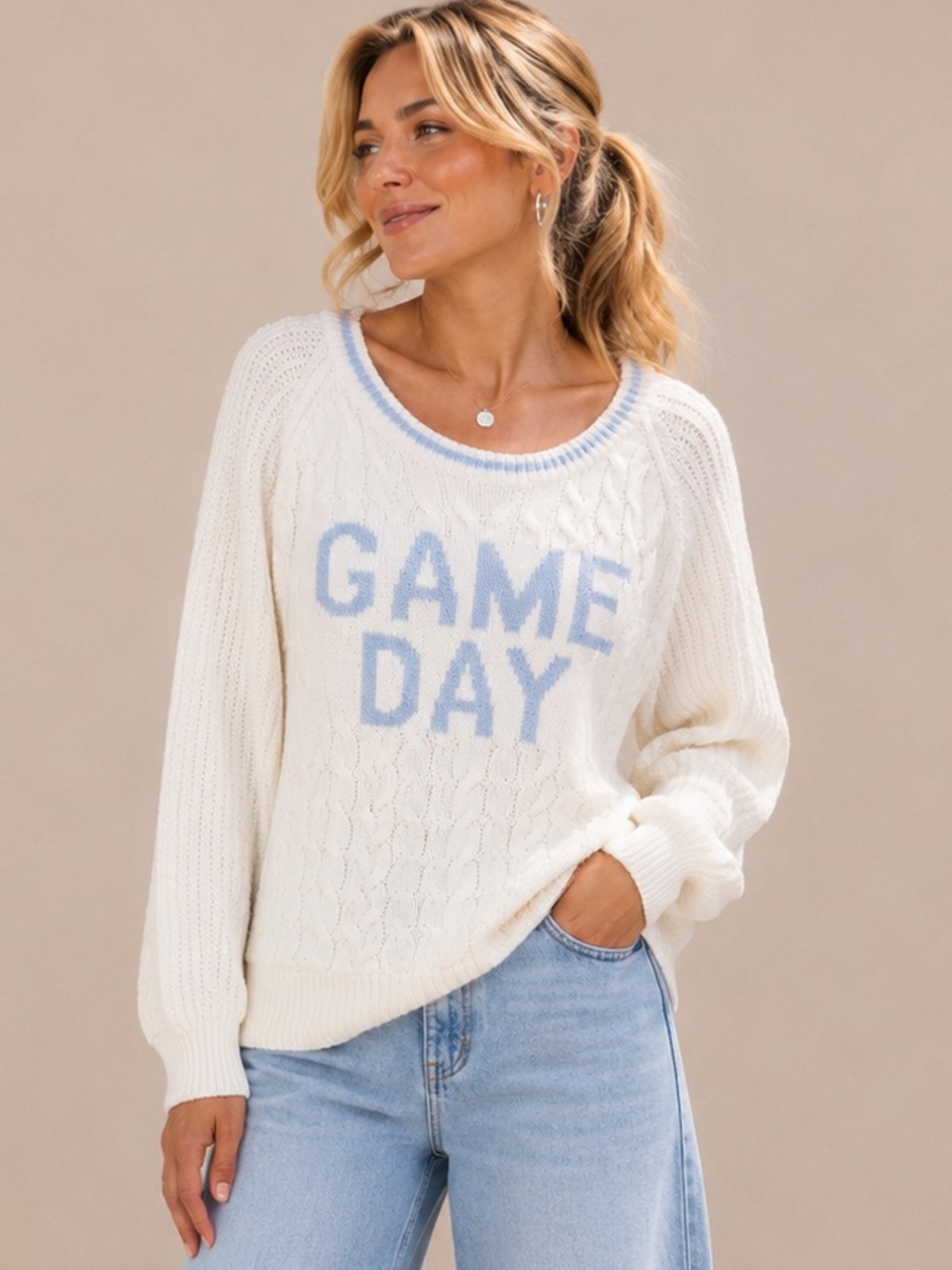 Miracle Game Day Cable Knit Sweater – Cotton Blend Football Sweater